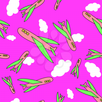 Seamless pattern background sky and vektonyj, cartoon airplanes, clouds