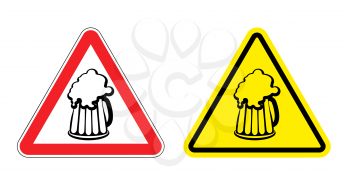 Warning sign attention beer mug. Hazard yellow sign to drink alcohol. Cup drink on  red triangle. Set  Road signs
