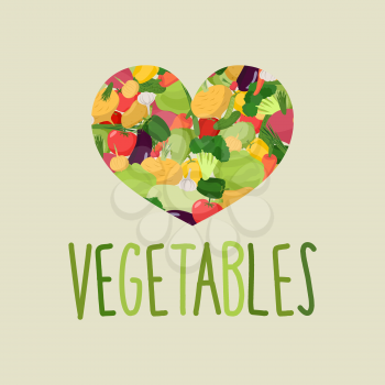 Heart of vegetables. I love vegetables. Concept of a healthy diet. Vector illustration

