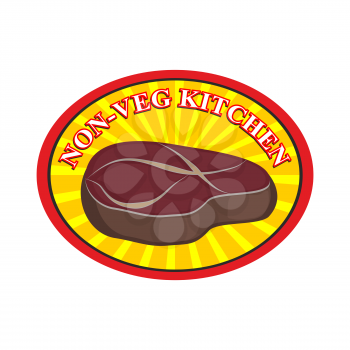 Roasted meat steak. Logo for cafe or restaurant. Kitchen without vegetables. Meat dishes. Vector logo.
