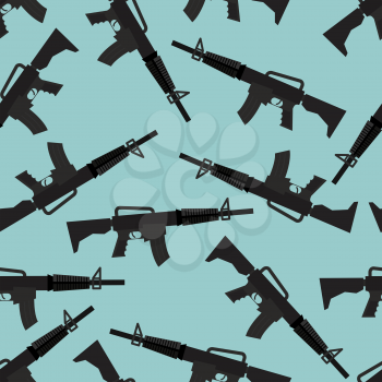 Automatic rifle M16 seamless pattern. Arms on blue background. Military ornament gun.