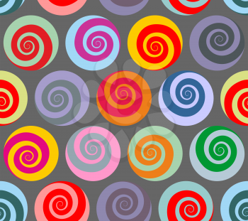 Colorful seamless pattern spiral. Retro abstract ornament of snails for fabrics
