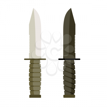 Army Military knife. Set of two martial blades dark green and black. Special squad soldier weapons. Vector illustration