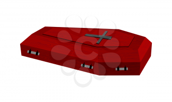 Burgundy expensive coffin for rich with handles on a white background. Vector illustration.
