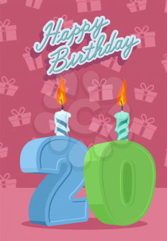 Happy birthday card with 20th birthday. Vector illustration