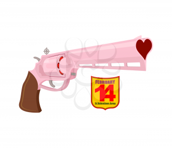 Love gun. Badge for Cupid. 14 February. On Valentine's day. Valentine's day. Weapons with charge of heart. Good gun.