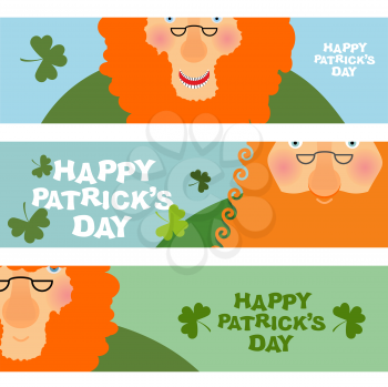 cheerful leprechaun. Set of cards, Web banners for your site. jolly old man with a Red Beard. Happy Patricks day. Patriotic holiday Ireland
