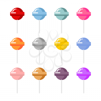Set lollipop candies with different flavors. Multi-colored candy on stick. Vanilla and Apple taste and aroma. Sweets set
