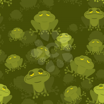 Frog seamless pattern. Green Toad in swamp. Many Amphibious animal texture. Green swamp Reptile.

