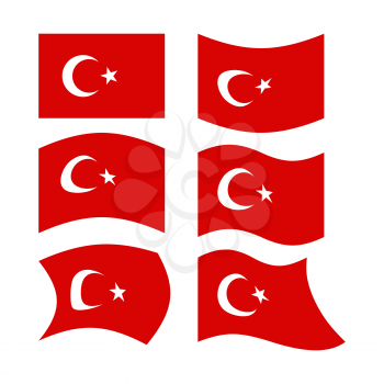 Flag of Turkey. Set  national flag of Turkish State. Developing red flag with month and star.
