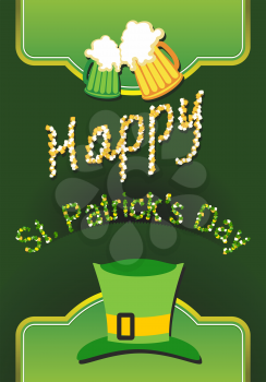 Happy St Patricks day card with beer, lucky clover