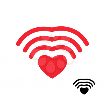 Wifi and heart. Wireless transmission of love Wi fi. Remote access to romantic feelings. Internet love. Wi-fi Icon attraction to another person. Illustration for Valentines day.
