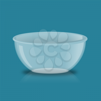 Empty glass bowl. Deep transparent plate. Kitchen utensils, crockery
