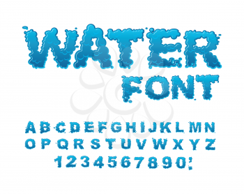 Water font. Aqua alphabet. Drops of water ABC. Wet Letters