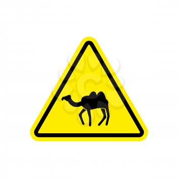 Camel Warning sign yellow. goof Hazard attention symbol. Danger road sign triangle desert animal
