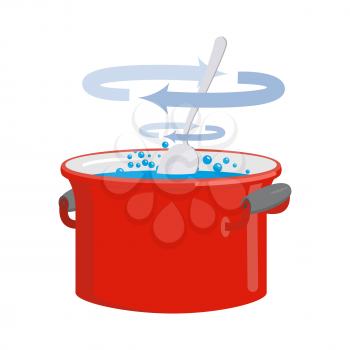 Red pan with water isolated. Kitchen utensils for cooking