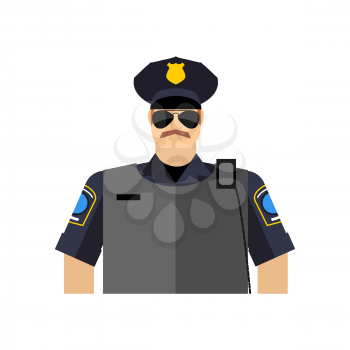 Police officer portrait. Policeman  in uniform. radio and body armor

