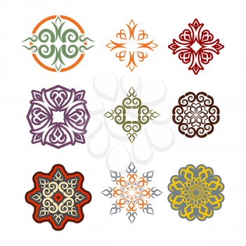 Kazakh ornament set of elements. Ethnic pattern. Kazakhstan national style ornament. Traditional element for Kazakhstans textur
