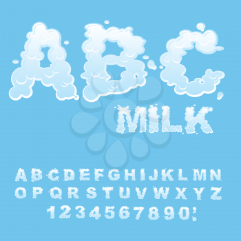 ABC Milk. white liquid letters. Fluid lettring. cream font of  whitey aqua. Alphabet Splash
