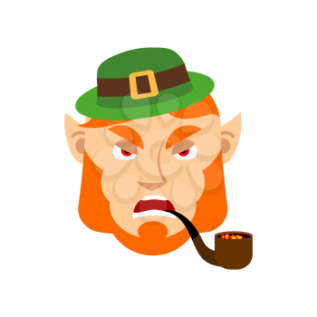 Leprechaun angry. Dwarf with red beard aggressive Emoji. Irish elf emotions. St.Patrick 's Day. Holiday in Ireland