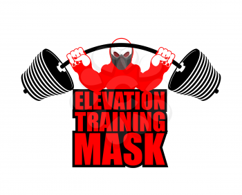 Elevation Training mask fitness. Athlete and barbell. Emblem for sports accessory
