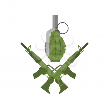 Military emblem. Army logo. Crossed rifles and grenade. Gun and ammo
