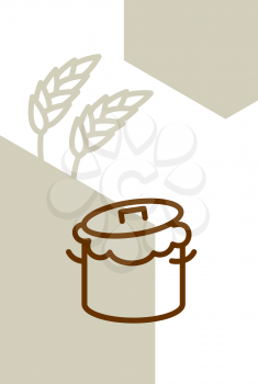 Bakery template design blank, poster. Pan with dough and wheat ears
