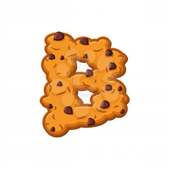 B letter cookies. Cookie font. Oatmeal biscuit alphabet symbol. Food sign ABC
