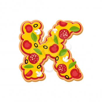 Letter K pizza font. Italian meal alphabet. Lettring fast food
