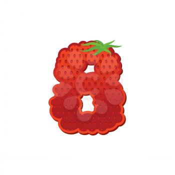 Number 8 Strawberry font. Red Berry lettering eight  alphabet. Fruits ABC
