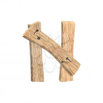 letter N wood board font. plank and nails alphabet. Lettering of boards. Country chipboard ABC