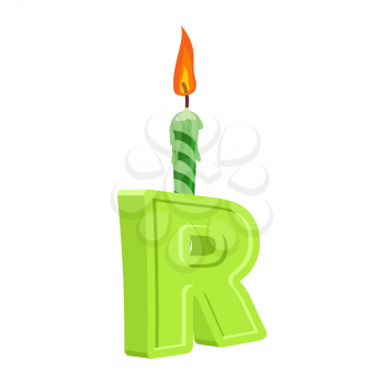 Letter R birthday font. Letter and candle. anniversary alphabet sign. Celebratory ABC