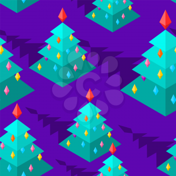 Christmas tree isometric style pattern. Christmas ornament. New Year Vector background
