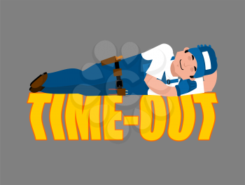 Job Time out. Plumber sleeping isolated. Break in working time. Fitter asleep. Vector illustration
