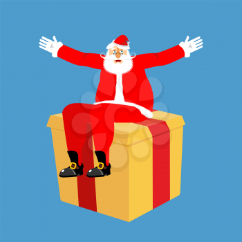 Santa Claus sitting on gift box isolated. Christmas and New Year Vector Illustration
