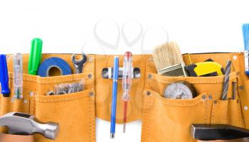 tools in belt isolated on white background