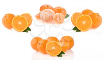 orange fruit and slices collage isolated on white background