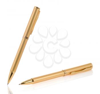 gold shining pens isolated on white background