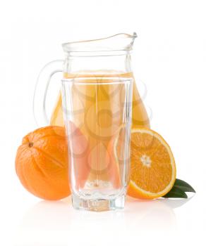 orange fruit and  juice isolated on white background