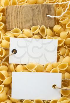 uncooked raw pasta and price tag