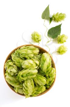 bowl full of hop cones isolated on white