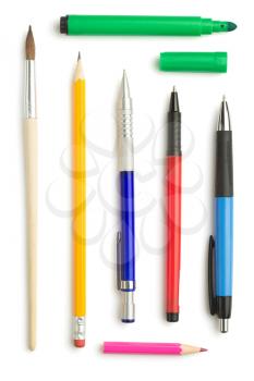pencil and pen isolated on white background