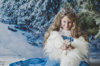 Portrait of the snow Queen in the winter woods.