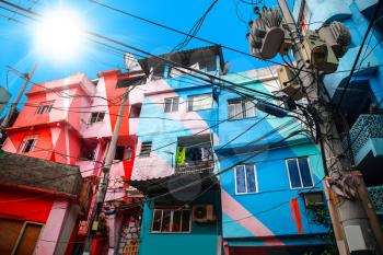 Colorful painted buildings of Favela  in Rio de Janeiro Brazil