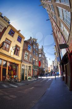 streets of a European city of Amsterdam. Photos for wide angle fisheye