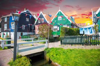 Traditional houses in Holland town Volendam, Netherlands