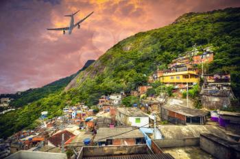 Colorful painted buildings of Favela  in Rio de Janeiro Brazil