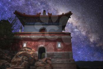 Summer Imperial Palace on the outskirts of Beijing. Night landscape of the Starry sky.
