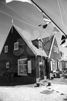 black and white photography .Traditional houses in Holland town Volendam, Netherlands