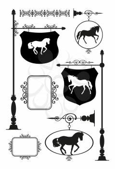 Wrought Iron Signage with horse vector set